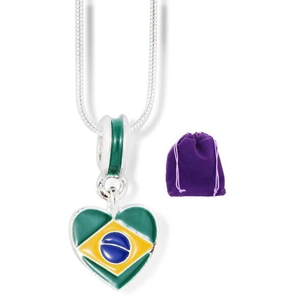Dave The Bunny Jewelry - Brazilian Flag Brazil on Heart Necklace Pendant Jewelry